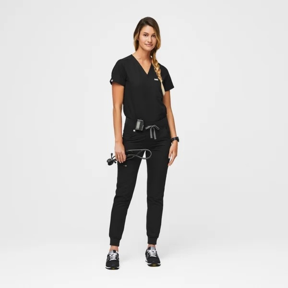 FIGS Black Women’s Scrub Set - Zamora Joggers and Catarina Scrub Top